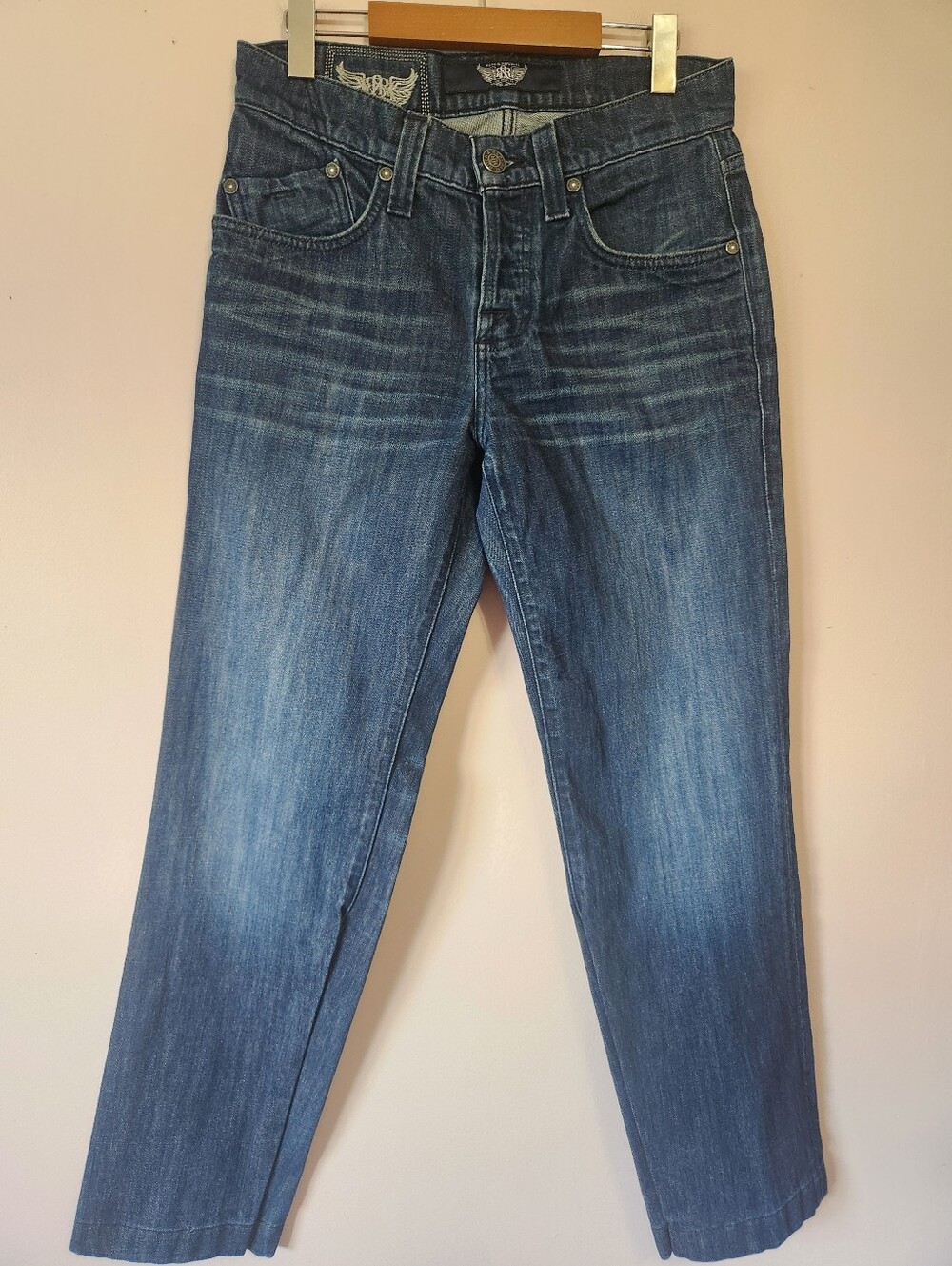 ​Y2K Rock & Republic Floyd Custom Tapered Leg Jeans Dark Wash Embroidered Sz 30